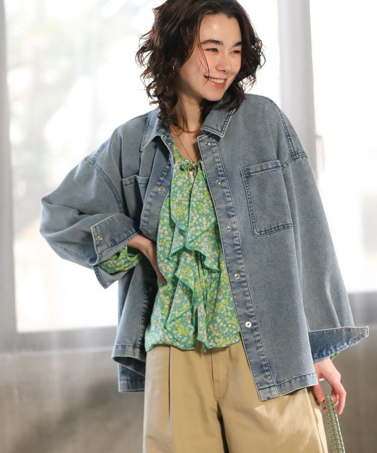 Green Parks「デニムシャツブルゾン」|テーラードジャケット|Light indigo