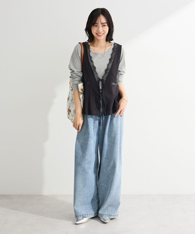 Green Parks「デニムタックワイドパンツ」|デニム|