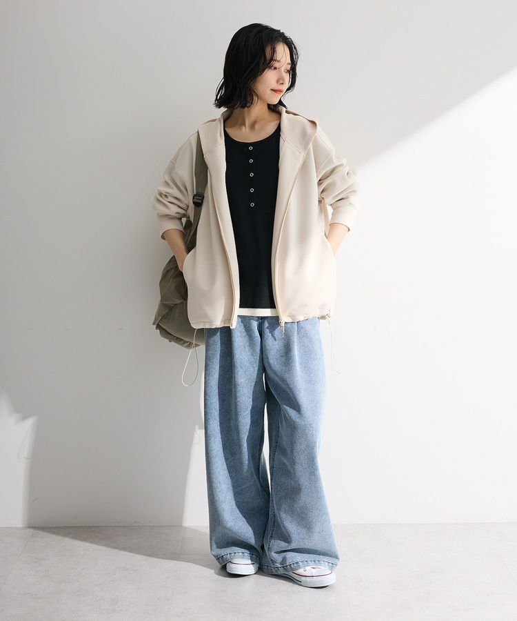 Green Parks「デニムタックワイドパンツ」|デニム|