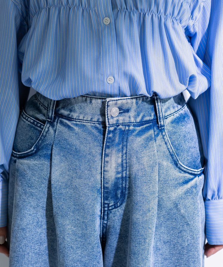 Green Parks「デニムタックワイドパンツ」|デニム|
