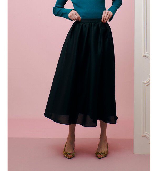 LOULOU WILLOUGHBY「【LOULOU WILLOUGHBY】シルキーダブルクロススカート」|スカート|ブラック