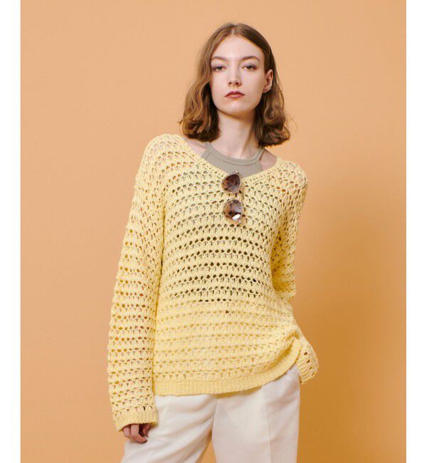 allureville「テープヤーンハンドニットプルオーバー」|ニット・セーター|イエロー
