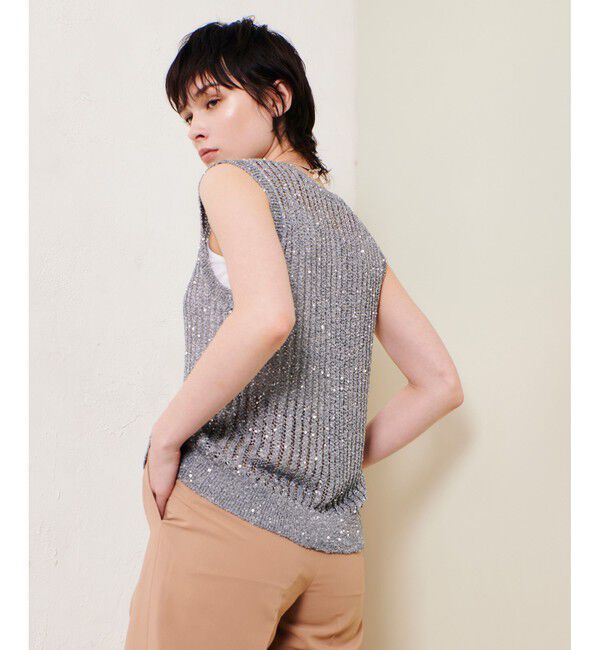 allureville「スパンコールメッシュプルオーバー」|ニット・セーター|