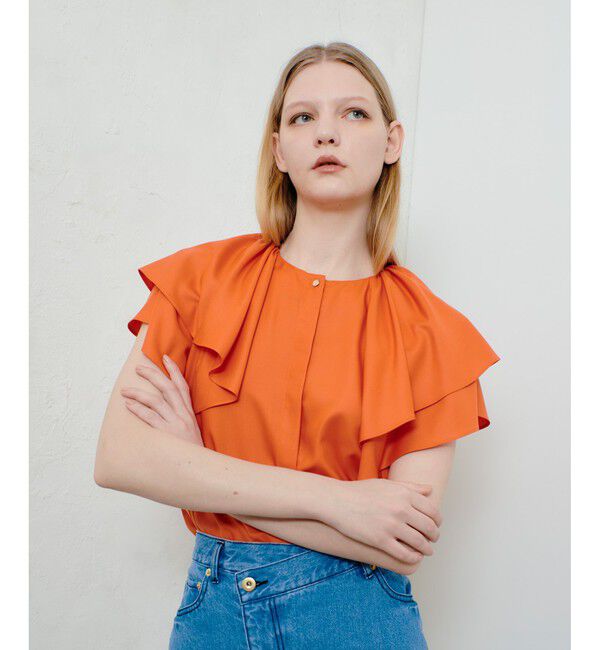 allureville「レイヤーラッフルスリーブブラウス」|シャツ・ブラウス|オレンジ