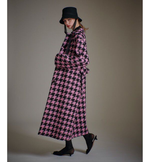 LOULOU WILLOUGHBY「【LOULOU WILLOUGHBY】ロービング千鳥ロングコート」|ダッフルコート|ピンク