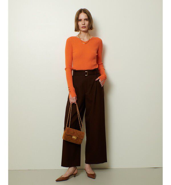 allureville「袖釦Vネックプルオーバー」|ニット・セーター|