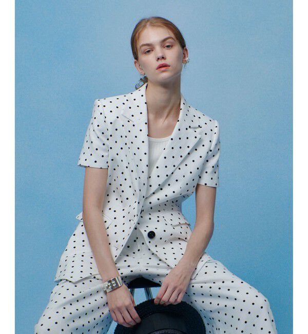 LOULOU WILLOUGHBY「【LOULOU WILLOUGHBY】リネン混ドットハーフスリーブジャケット」|テーラードジャケット|