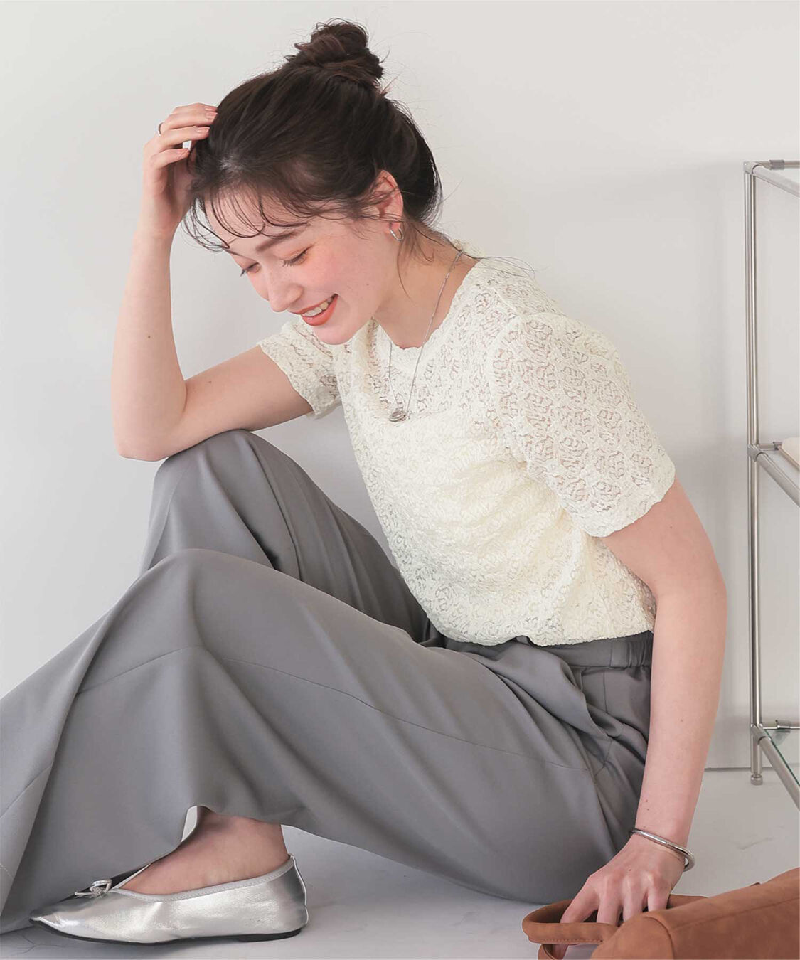 titivate「ハーフスリーブレーストップス」|Tシャツ・カットソー|アイボリー