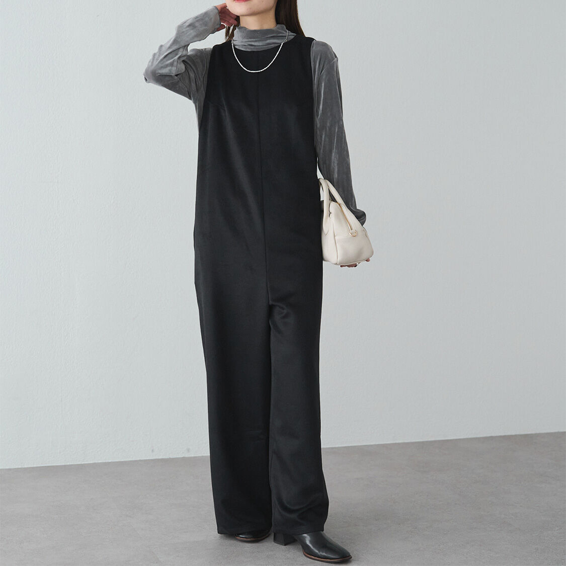  「ウール混リバーオールインワン」|その他|ブラック