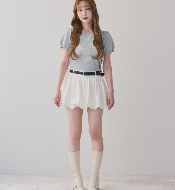  「ベルト付きプリーツバルーンミニスカート」|スカート|