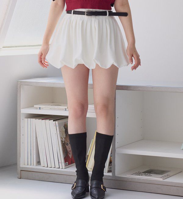  「ベルト付きプリーツバルーンミニスカート」|スカート|