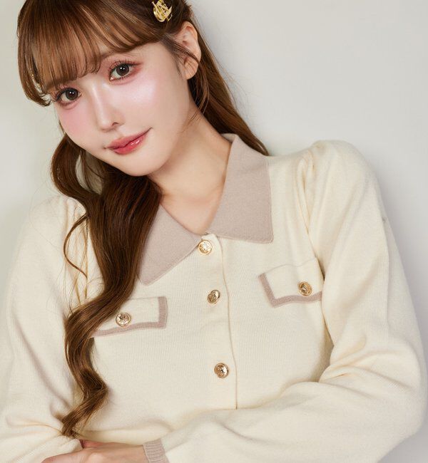  「金ボタン配色衿ニット」|ニット・セーター|
