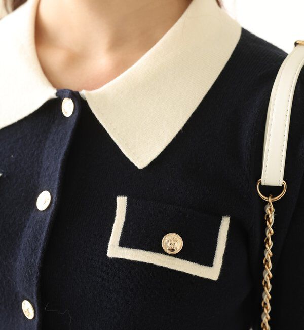  「金ボタン配色衿ニット」|ニット・セーター|