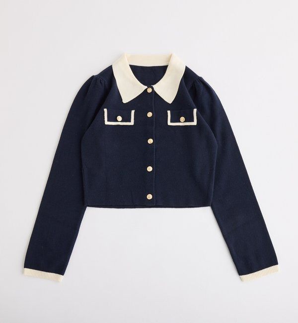  「金ボタン配色衿ニット」|ニット・セーター|