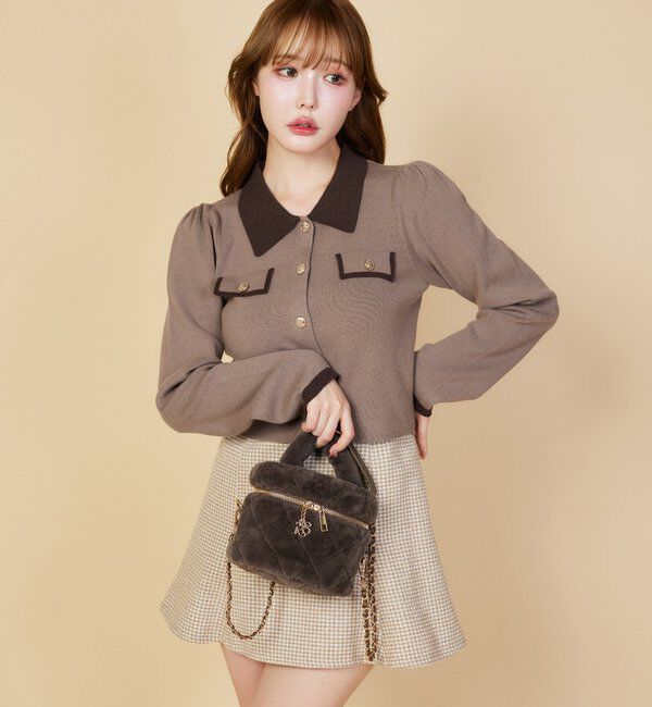  「金ボタン配色衿ニット」|ニット・セーター|