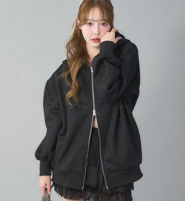  「ロゴグリッターパーカー」|プルオーバー|ブラック