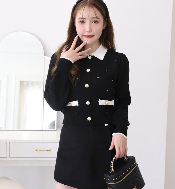  「配色ビジュー付ポロニット」|ニット・セーター|