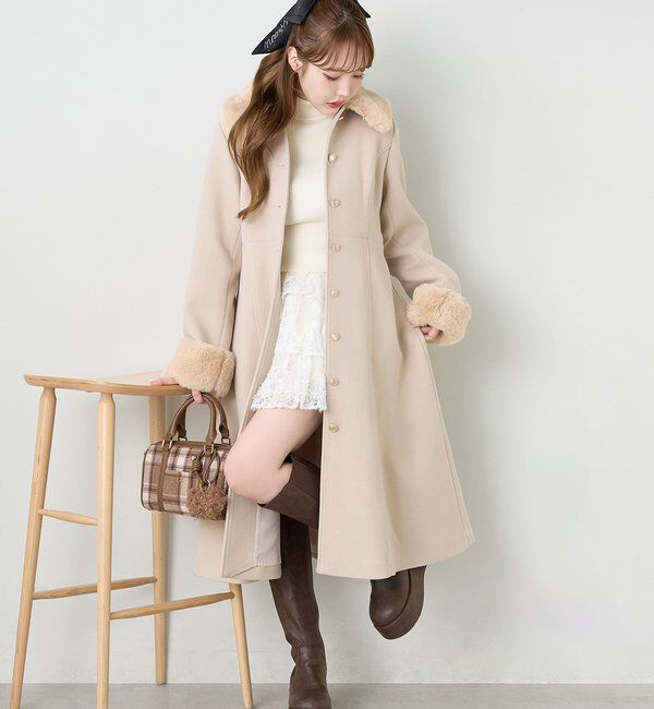  「【サイズ展開あり】襟/袖ファーマルチリボンロングコート」|その他|