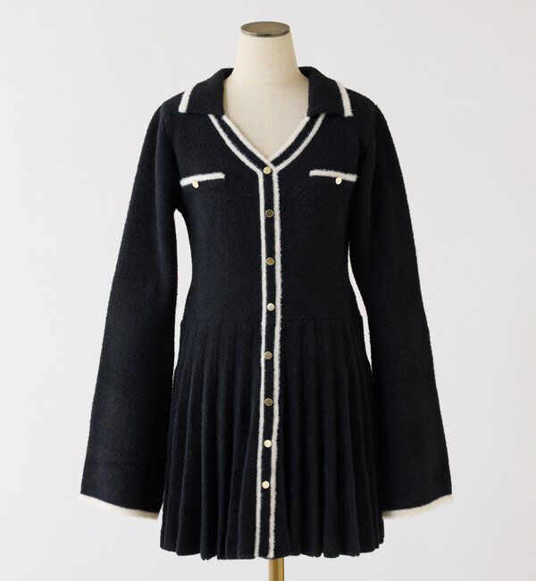  「襟付き配色ニットミニワンピース」|ワンピース|