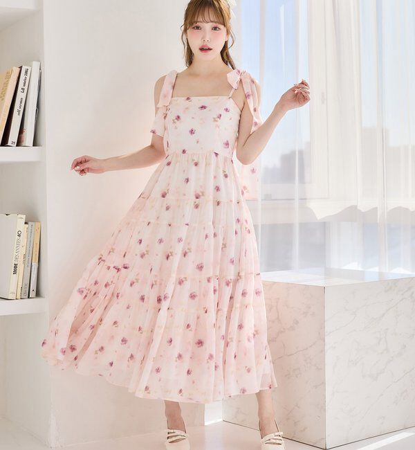  「【肩リボン取り外し可能】カーディガンセット２枚セットワンピ」|ワンピース|