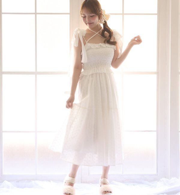  「【SMサイズ展開あり】肩リボンシャーリングワンピース」|ワンピース|