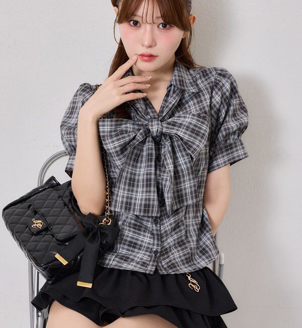  「半袖フロントギャザーボウタイブラウス」|シャツ・ブラウス|