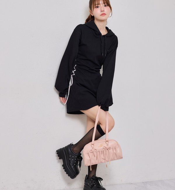  「サイドレースアップパーカーミニワンピース」|ワンピース|