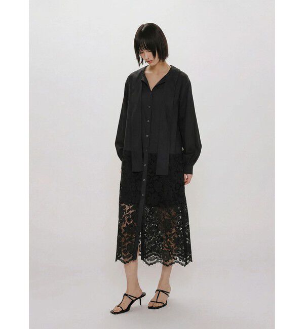 MIDIUMISOLID「MIDIUMISOLID for Ladies レースコンビシャツワンピース」|ワンピース|ブラック
