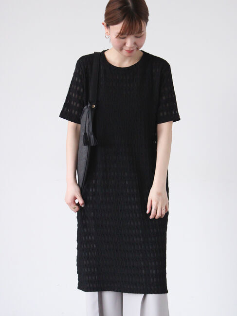 Lugnoncure「半袖ふくれカットワンピース」|ワンピース|ブラック