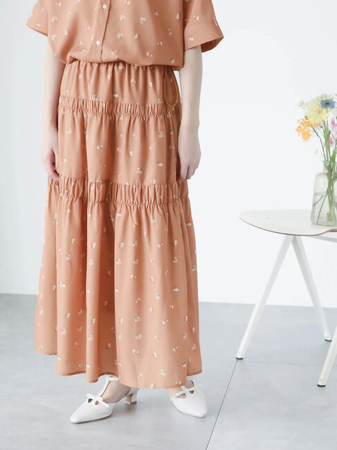 Te chichi TERRASSE「【日比谷花壇コラボ】プリントシャーリングスカート（セットアップ可）」|スカート|キャメル