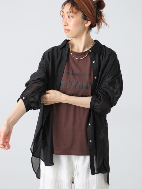 Lugnoncure「金釦レギュラーカラーシアーシャツ」|シャツ・ブラウス|ブラック