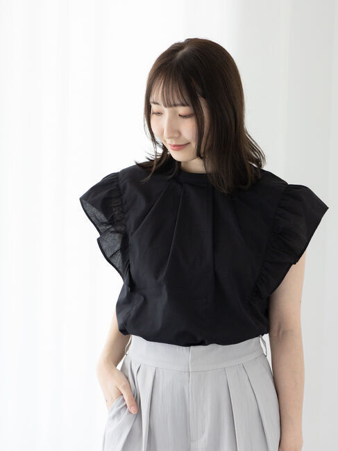 Te chichi TERRASSE「【イージーケア】無地/柄アソート前後2WAYブラウス」|シャツ・ブラウス|ブラック
