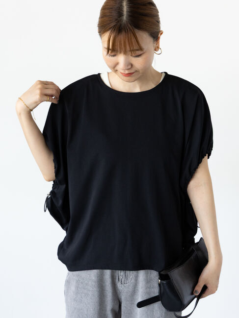 Lugnoncure「【接触冷感】袖口ドロストトップス」|Tシャツ・カットソー|ブラック