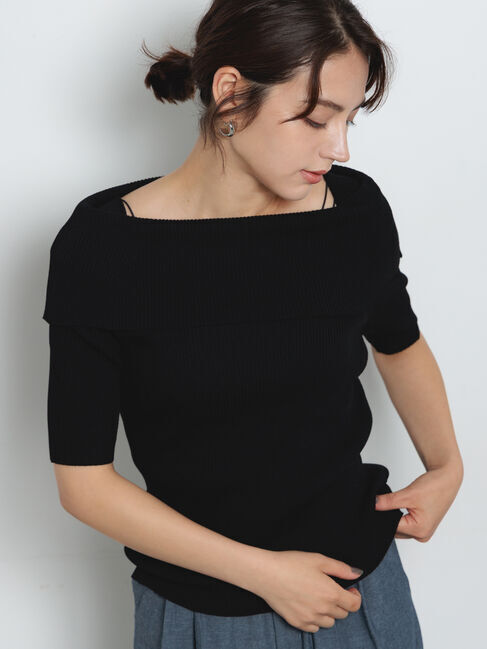 Te chichi「ハーフスリーブオフショルニット」|ニット・セーター|ブラック