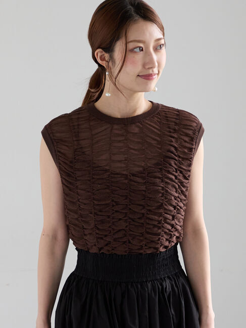 Te chichi「シアーシャーリングノースリーブニット」|ニット・セーター|ブラウン