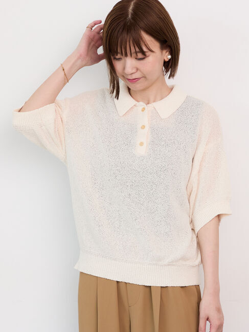 Lugnoncure「ブークレ半袖ポロニット」|ニット・セーター|オフホワイト