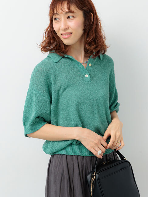 Lugnoncure「ブークレ半袖ポロニット」|ニット・セーター|