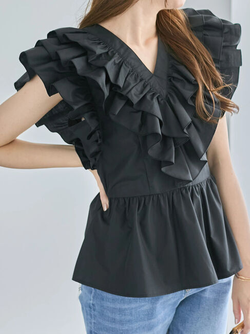 Te chichi「ギャザーフリルペプラムブラウス」|シャツ・ブラウス|ブラック