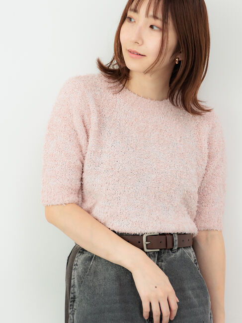 Te chichi TERRASSE「リボンヤーンハーフスリーブニット」|ニット・セーター|ピンク