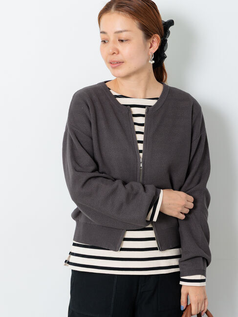 Lugnoncure「メッシュ編みWジップカーディガン」|カーディガン|チャコールグレー
