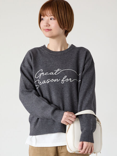 Lugnoncure「筆記体ロゴジャカードニット」|ニット・セーター|チャコールグレー