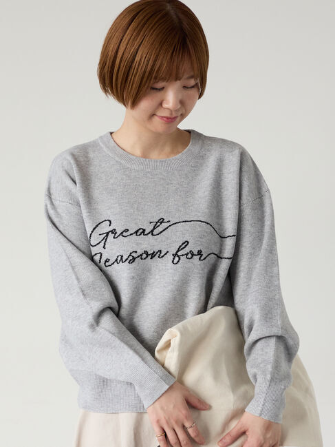 Lugnoncure「筆記体ロゴジャカードニット」|ニット・セーター|グレー