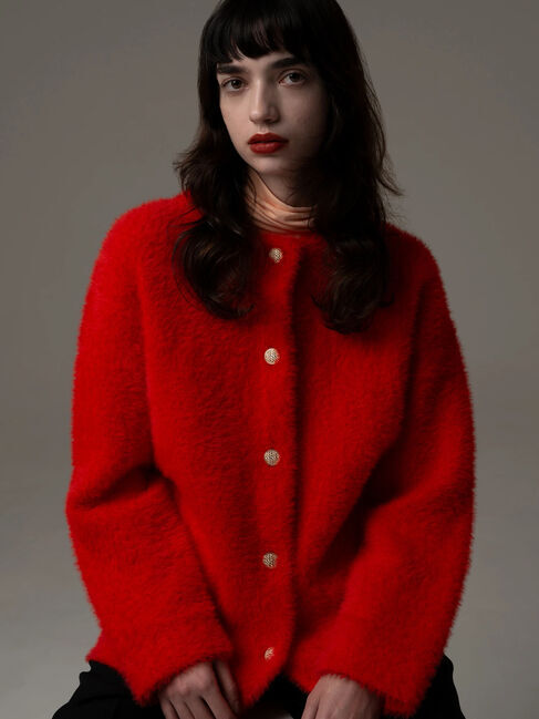 Te chichi「【R by Te chichi】ダブルフェイスフェザーカーディガン《2025winter catalog item》」|カーディガン|レッド