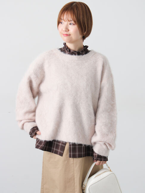 Lugnoncure「起毛クルーネックニット」|ニット・セーター|ベージュ