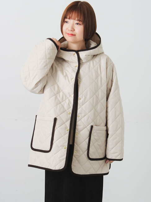 Lugnoncure「撥水フード付きスナップボタンリラックスキルトジャケット」|その他|ベージュ