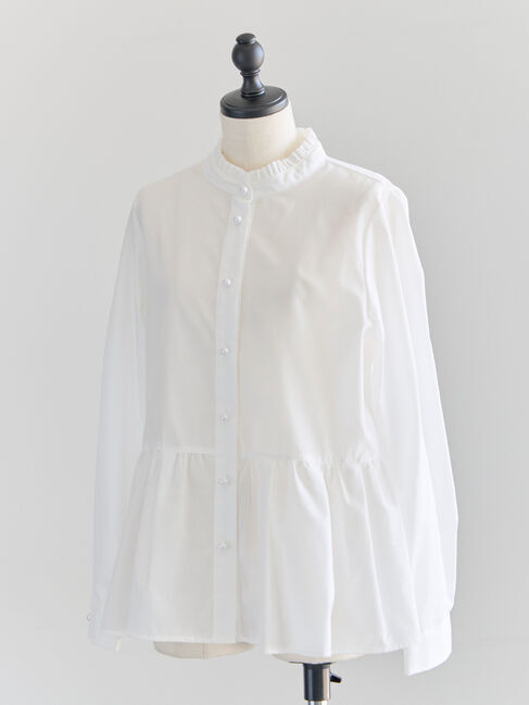 Te chichi「パール釦スタンドフリルペプラムブラウス」|シャツ・ブラウス|オフホワイト