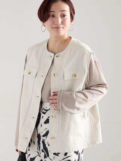 Te chichi「ノーカラーワークベスト」|ダウンベスト・ベスト|オフホワイト