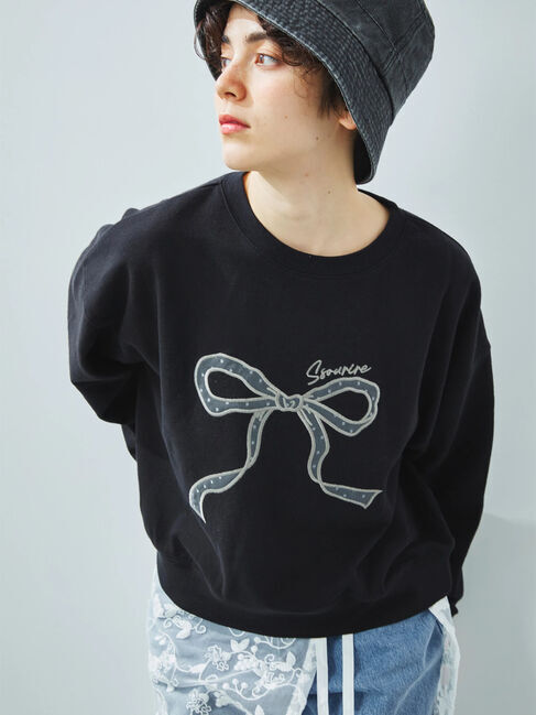 Samansa Mos2「リボン&ロゴチュールアップリケ刺繍スウェット」|Tシャツ・カットソー|