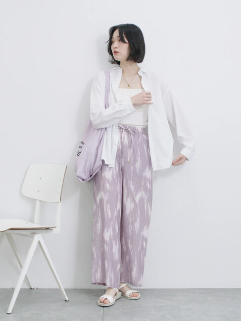 Samansa Mos2 blue「【接触冷感】水彩柄イージーパンツ」|その他|