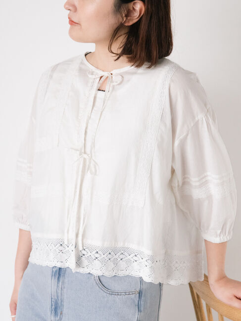 Samansa Mos2「パッチワークレースブラウス」|シャツ・ブラウス|オフホワイト
